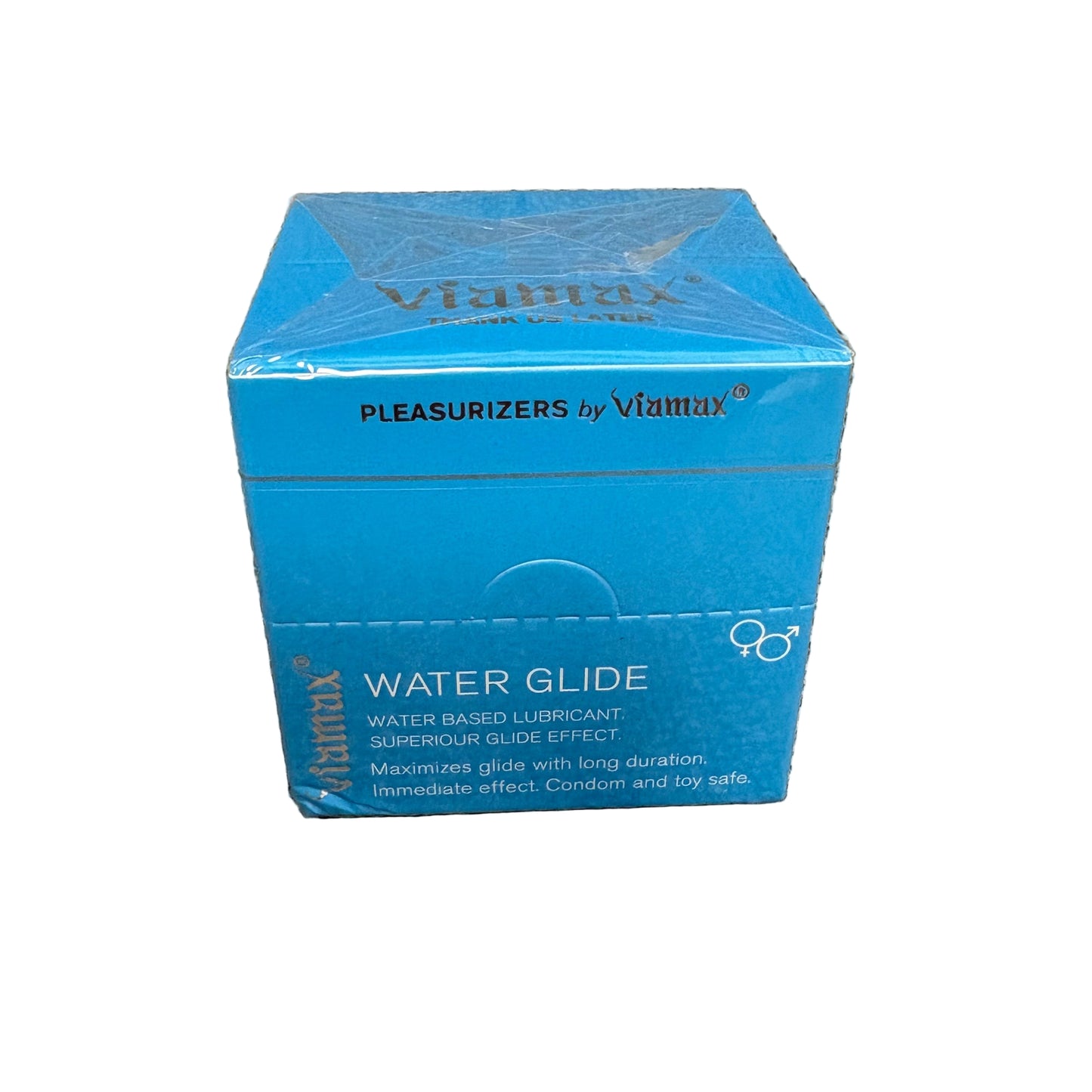 viamax water glide sachet box glidmedel reseförpackning